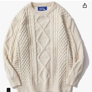 Cream cable knit sweater, size large, new with tags